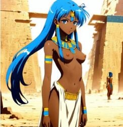 ai_generated blue_hair brown_skin dark-skinned_female egyptian slave slavegirl