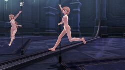 brown_hair eiyuu_densetsu mirror mirror_reflection pole_dancing sen_no_kiseki small_breasts stripper_pole tagme towa_herschel trails_of_cold_steel video