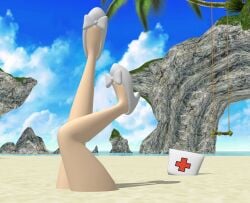 1girl 1girls 3d beach beach_background beautiful_female buried buried_headfirst buried_in_sand feet footwear heels hello_nurse high_heels legs legs_apart legs_in_air mlgdoe nurse nurse_cap posing_for_the_viewer sexy_legs stuck stuck_in_floor sunny white_heels xnalara