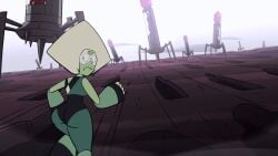 1girls alien alien_girl ass ass_focus big_ass bodysuit clothed clothing edit from_behind green_eyes green_skin looking_back meme peridot_(gem) peridot_(steven_universe) running screenshot screenshot_edit steven_universe yellow_hair