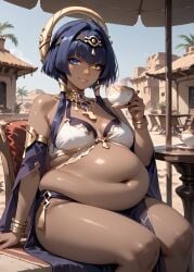 1female 1females 1girl 1girls ai_generated belly belly_button blue_hair blue_hair_female breasts candace_(genshin_impact) chubby chubby_female cup dark-skinned_female dark_skin desert exposed_belly exposed_belly_button exposed_fat_belly fat fat_female fat_girl fat_woman female female_focus female_only genshin_impact hoyoverse looking_at_viewer mihoyo mihoyo_technology_(shanghai)_co._ltd. sitting solo solo_female solo_focus sumeru_xxx_(artist) thick_thighs thighs weight_gain