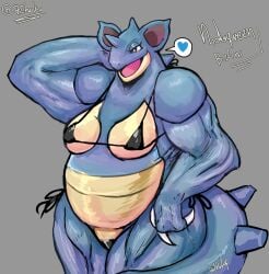 anthro anthro_only bikini black_bikini hoka muscular_female nidoqueen nintendo pokemon pokemon_(species) scalie thick thick_thighs