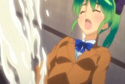 1futa aihara_ai animated blush bosshi closed_eyes clothed cum cum_explosion excessive_cum futa_only futabu futanari green_hair hentai infinite_cum open_mouth ribbon solo