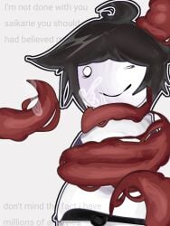 black_hair black_shorts bulge cum cum_in_mouth femboy hurt looking_away messy_hair pale_skin roblox robloxian saikarie12 struggling_prey tentacle tentacle_sex thick_thighs thighhighs_removed tired white_shirt