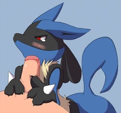 2014 ambiguous_gender anthro ass blush canine celescario claws fellatio fur human interspecies jackal lucario male mammal nintendo nude open_mouth oral oral_sex penis pokemon pokemon_(species) pokephilia sex sharp_claws spikes tongue tongue_out video_games