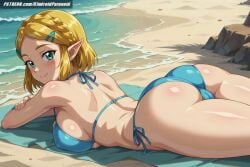 ai_generated aindroidparanoid ass ass_focus big_ass big_breasts bikini blonde_hair busty butt_focus cameltoe cleavage cute fat_ass female female_only from_behind green_eyes huge_ass huge_breasts huge_butt large_ass large_breasts narrow_waist nipples princess_zelda short_hair stable_diffusion swimsuit the_legend_of_zelda thick_thighs waist zelda_(tears_of_the_kingdom)