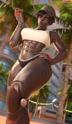 1girls 3d 3d_(artwork) abs athletic athletic_female blizzard_entertainment breasts clothed clothed_female dark-skinned_female dark-skinned_male female female_focus female_only hat looking_at_viewer medium_breasts overwatch overwatch_2 sexy_beach smitty34 sojourn_(overwatch) solo solo_female solo_focus thick_thighs thighs toned toned_female video_game_character