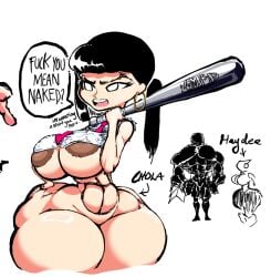 2girls1boy abs alternate_color alternate_version_at_source alternate_version_available angry_face areola_slip areolae artist_logo artist_name ass ass_bigger_than_head baseball_bat big_areola big_ass big_breasts black_hair breasts colored delinquent doodle eyebrow_piercing fit_female half-shirt half_naked hips hips_wider_than_shoulders hoop_earrings hourglass_figure huge_ass huge_breasts long_hair nipple_peek nipples ponytail ripped_clothing school_uniform straight_hair wide_hips zommbay