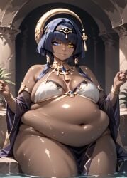 1female 1females 1girl 1girls ai_generated bbw belly belly_button big_belly blue_hair blue_hair_female breasts candace_(genshin_impact) chubby chubby_female dark-skinned_female dark_skin exposed_belly exposed_belly_button exposed_fat_belly fat fat_female fat_girl fat_woman female female_focus female_only genshin_impact hoyoverse looking_at_viewer mihoyo mihoyo_technology_(shanghai)_co._ltd. obese obese_female overweight overweight_female pool solo solo_female solo_focus sumeru_xxx_(artist) weight_gain