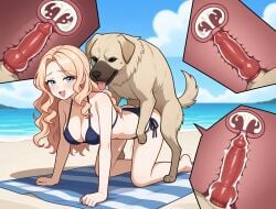 2d ai_generated animal_genitalia animal_penis beach big_penis bikini bikini_bottom bikini_top blonde_hair blue_eyes breasts canid canine canine_genitalia canine_penis canis cum cum_in_pussy cum_inside doggy_style domestic_dog erection female female_penetrated feral fur hi_res internal internal_cumshot internal_view interspecies knot knotting male male/female male_penetrating_female mammal penis pussy quadruped sex vagina vaginal_penetration x-ray zoophilia zoophilia