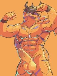 abs anthro balls bandai_namco biceps bodily_fluids casual_erection casual_nudity digimon digimon_(species) dinosaur erection genitals greymon hi_res humanoid_genitalia humanoid_hands humanoid_penis leafy97 male manly muscular muscular_anthro muscular_male navel nipples non-mammal_balls non-mammal_navel non-mammal_nipples nude open_mouth orange_body pecs penis playful prehistoric_species quads reptile scalie solo sweat tail teeth tongue