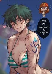 2girls big_breasts bikini breasts cosplay crossover female female_only foonie_xd glasses green_hair jujutsu_kaisen large_breasts multiple_girls nami nami_(one_piece)_(cosplay) one_piece scar scars zenin_maki