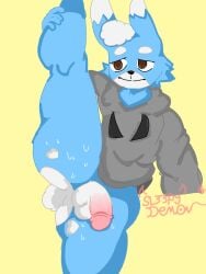 bunny_boy bunny_ears bunny_tail cock cock_out furry furry_ass furry_male furry_only hoodie leg_grab legs_up original original_character partially_clothed penis penis_out raised_leg sl33py_demon soft_cock soft_penis sweat sweatdrop sweating sweaty