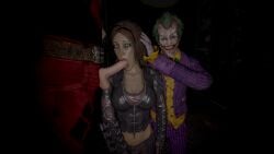 3d arkham_city arkhamverse assisted_oral batman:_arkham_city batman_(series) blowjob damsel_in_distress dc dc_comics dc_games joker looking_at_camera looking_at_viewer oral oral_penetration penis talia_al_ghul talia_al_ghul_(arkham_city) throat_fuck