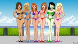 6+girls 6girls age_difference aged_up alternate_version_available ann_possible artist_name bare_shoulders beach beauty_mark big_breasts bikini bikini_bottom bikini_top black_hair blonde_hair blue_eyes bonnie_rockwaller brown_hair brown_skin busty cleavage curvy dark-skinned_female dark_skin daughter day detailed_background disney disney_channel ear_piercing earrings erect_nipple erect_nipples eyeliner female female_only fnbman front_view g-string green_eyes green_lipstick green_skin group hand_on_hip hands_on_hip hands_on_hips hourglass_figure human jessica_(kim_possible) kim_possible kimberly_ann_possible lipstick long_hair looking_at_viewer makeup mature micro_bikini midriff milf miss_go mole mother mother_and_daughter multiple_girls necklace nipple_bulge ocean open_mouth orange_hair outdoor outside piercing pink_lipstick pose posing purple_lipstick red_lipstick sand shadow shego shiny shiny_skin skimpy standing straight_hair string_bikini swimsuit teenage underboob vivian_porter voluptuous water wide_hips yellow_hair