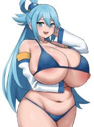 1girls aqua_(konosuba) bikini blue_eyes blue_hair female female_only huge_breasts imuzi kono_subarashii_sekai_ni_shukufuku_wo! light-skinned_female solo thick_thighs