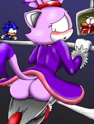 anthro ass blaze_the_cat blush bondage bound clothed clothing dr_robotnik feline female fur furry hedgehog hedgehogic_the_hedge human male mammal pussy raised_tail rokku-d scared sega sonhog sonic_(series) sonic_the_hedgehog straight