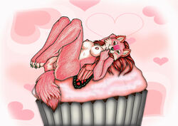 anthro breasts canine cupcake female fur furry looking_at_viewer mammal maraschino nude pink_fur pinup pussy skyler-ragnarok solo wings