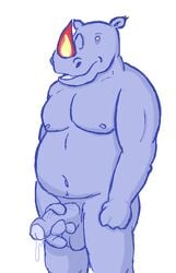 anthro balls blue_rhino dripping gator_(artist) male male_only mammal masturbation nipples nude penis rhinoceros solo the_bogosphere