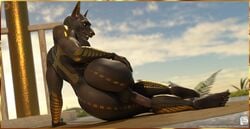 2017 3d anthro anubian_jackal anubis ass azentaru_(r-a-s-p) balls biceps big_butt big_penis canine claws deity egyptian erection fur gold_fur humanoid_penis jackal male male_only mammal muscular nude penis presenting presenting_hindquarters r-a-s-p_(artist) solo thick_thighs