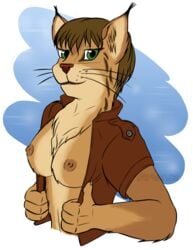 anthro arvaus bolero breasts feline female female_only flashing fur furry lynx myka_(arvaus) open_shirt partially_clothed solo