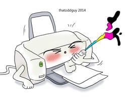 2014 appliance blush closed_eyes color cum cumming inanimate ink male male_only masturbation penis personification printer solo testicles thatoddguy what