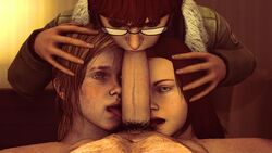 1boy 3d 3girls barbara_gordon barbara_gordon_(arkham) barbara_gordon_(arkham_origins) batman:_arkham_origins batman_(series) blowjob collaborative_fellatio crossover dc dc_comics ellie_(the_last_of_us) ellie_williams eye_contact fellatio female foursome glasses hitman_absolution licking_penis male multiple_girls naughty_dog oral penis pov source_filmmaker teamwork the_last_of_us triple_fellatio venomous_sausage victoria_burnwood young