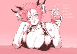 animal_ears antlers breasts cleavage comic_hand drinking duel_monster facial_markings female japanese_text large_breasts monochrome mostly_clothed smile translation_request yu-gi-oh! zoodiac_drident