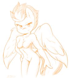 2014 ambris anthro anthrofied breasts casual equine female friendship_is_magic hair hi_res high_resolution highres horse mammal monochrome my_little_pony nude pegasus plain_background pony pussy solo spitfire_(mlp) standing white_background wings wonderbolts_(mlp)