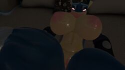 anthro big_breasts casual_nudity female greninja looking_at_viewer pokemon pokemon_(species) vrchat vrchat_avatar vrchat_model