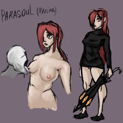 anonymous_male cyzzak female female_focus licking_nipples nipple nude parasoul red_hair self_upload skullgirls