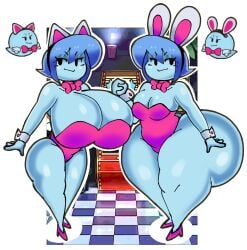 ass big_ass big_breasts blue_body blue_hair boo_(mario) bottom_heavy breasts bubble_butt bunny_ears bunnysuit cat_ears cleavage dork_boi female ghost ghost_girl ghosts huge_ass huge_breasts lahla lewd_dorky mario_(series) paper_mario paper_mario:_the_thousand-year_door peeka playboy_bunny sisters sisters_(lore) tagme thick_thighs top_heavy wide_hips