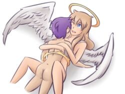 1boy 1girls angel blonde_hair blue_eyes female halo incest long_hair lucifina_(mon-musu_quest!) lucifina_(monster_girl_quest) luka_(mon-musu_quest!) luka_(monster_girl_quest) mon-musu_quest! monster_girl_quest mother mother_and_son nude purple_hair sex sketch thundragon wings