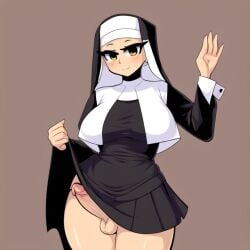 1futa ai_generated aifutalover bottomless bottomless_futanari christianity futa_focus futanari gynomorph intersex nun nun_futa nun_hat nun_outfit religion religious religious_clothing self_upload skirt solo_futa