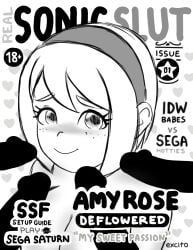 amy_rose breasts excito female_human gangbang hairband human humanized magazine_cover penis short_hair sketch sonic_(series) sonic_the_hedgehog_(series) surrounded_by_penises text