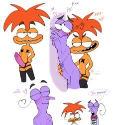 1girl1boy anxiety_(inside_out) bite_marks disney fear_(inside_out) femdom inside_out inside_out_2 nirivi orange_body orange_hair pegging purple_body self_upload standing_sex strap-on tagme