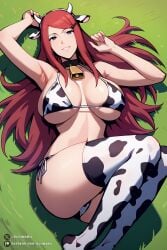 1girls 2024 ai_generated big_breasts bikini black_thong blue_eyes breasts cow_bell cow_ears cow_print cow_print_bikini cow_print_thighhighs detailed female female_focus female_only grass hi_res illumaru kushina_uzumaki large_breasts laying_down laying_on_back laying_on_grass long_hair looking_at_viewer mature_female mature_woman medium_breasts milf naruto naruto_(series) naruto_shippuden nature outside patreon_username red_hair solo solo_focus stable_diffusion stockings thick_thighs thong uzumaki_kushina voluptuous voluptuous_female wide_hips