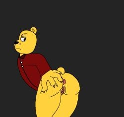 annoyed anus bear black_background blood_and_honey_2 blood_and_honey_pooh bottomless claws colored_skin cuntboy no_pants non-web_source off-topic pussy simple_background solo yellow_skin