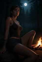 1girls ai_generated angel_light angel_light_(artist) ellie_(the_last_of_us) ellie_williams forest night the_last_of_us the_last_of_us_2