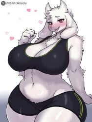 1girls 2024 absurd_res anthro athletic_wear big_breasts blush boss_monster_(undertale) bottomwear bovid bra breasts caprine cherifokkusu clothing crop_top curvy_figure digital_media_(artwork) female female_only fur gym_bottomwear gym_topwear horn huge_breasts kemono looking_at_viewer mammal mature_anthro mature_female milf navel open_mouth red_eyes shirt shorts smile smiling smiling_at_viewer solo spandex spandex_shorts sports_bra sportswear thick_thighs tight_bottomwear tight_clothing tight_shorts topwear toriel tuft undertale undertale_(series) underwear white_body white_fur wide_hipped_female wide_hips