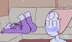 2024 2girls accurate_art_style amethyst_(steven_universe) areolae big_breasts blush cartoon_network flirting gem_(species) humanoid nipples nude nude_female nude_filter pearl_(steven_universe) purple_body purple_skin pussy screenshot self_upload steven_universe su_edits