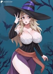 1girls artist_name bare_legs bare_shoulders big_breasts blonde_hair breasts cleavage cosplay curvy detached_sleeves dress female female_only fire_emblem fire_emblem_fates grey_eyes hat hayato_stuff headwear large_breasts long_hair ophelia_(fire_emblem) solo sorceress_(dragon's_crown) thighs witch_hat