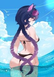 1girls 2d 2d_(artwork) alternate_hairstyle animal_ears ass back back_view bikini bikini_bottom bikini_top black_bikini black_bikini_bottom black_bikini_top black_swimsuit blue_hair bra clouds day female female_focus female_only grabbing_ass grabbing_own_ass latam_virtual_youtuber light-skinned_female light_skin long_hair looking_at_viewer looking_back looking_back_at_viewer mole ocean outdoors pink_eyes shura_hiwa sky slim_girl smiling smiling_at_viewer solo solo_female solo_focus standing standing_in_water summer swimsuit thong thong_bikini two_piece_swimsuit virtual_youtuber vjin vtuber vtuberfanart water young younger_female