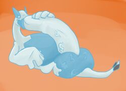 2012 autofellatio balls belly big_belly big_penis fellatio feral generation_2_pokemon genitals legendary_pokémon legendary_pokemon lugia lying male male_only nintendo on_back oral orange_background penile penis pokémon_(species) pokemon pokemon_(species) saphiros sex simple_background solo