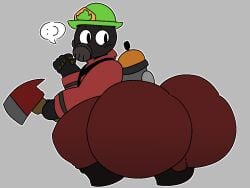 1boy 2025 :) air_tank alternate_version_at_source alternate_version_available ass ass_focus balls_bulge beetlebot big_ass big_butt black_pupils blush blush_lines fire_axe gay green_hat grey_background happy holding_object looking_back male male_only pyro pyro_(team_fortress_2) smile solid_color_background solo solo_male speech_bubble tagme team_fortress_2 tf2 valve white_eyes