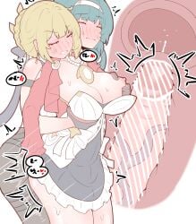 1futa 1girls 2girls absurdres ass astra_yao big_ass big_breasts big_penis blonde_hair blunt_bangs blush blushing blushing_female breasts censored cervix_kiss clothed clothing cyan_hair dress evelyn_chevalier female futa_on_female futa_with_female futanari grabbing_another's_breast groping hairband highres horny hoyoverse hug light-skinned_female light_skin long_hair mihoyo mihoyo_technology_(shanghai)_co._ltd. multiple_girls nipples penis physisyoon pink_eyes pink_penis pussy sex sexy_body stars_of_lyra text touching_breast touching_pussy under_clothes under_skirt violet_eyes white_dress white_hairband zenless_zone_zero