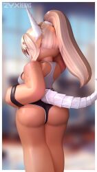 1girls 3d artist_name ass ass_focus back_view blonde_hair bra clothed clothing ear hairband horns roblox robloxian shorts solo standing tagme tail thighs venus_(zyxreign) watermark white_horns zyxreign