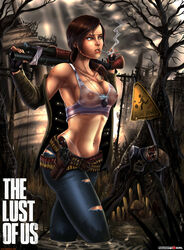 1girls aged_up alternate_body_type alternate_breast_size belt big_breasts breasts brown_hair bullets busty cigarette cleavage clothing ellie_(the_last_of_us) ellie_williams female female_only firearm freckles gun handgun holster hourglass_figure human jeans large_breasts midriff naughty_dog navel nipples pale_skin panties pants partially_submerged pendant ponytail revolver see-through shadman shotgun smoking solo solo_female solo_focus standing tank_top the_last_of_us thong tied_hair weapon