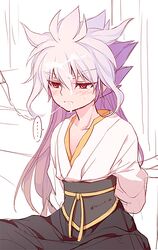 ... 1boy arms_behind_back blush chinese_clothes facial hakuryuu_(inazuma_eleven) hakuryuu_(mixi_max_zhuge_kongming) inazuma_eleven inazuma_eleven_(series) inazuma_eleven_go inazuma_eleven_go_chrono_stone male male_only nalse purple_hair red_eyes solo speech_bubble