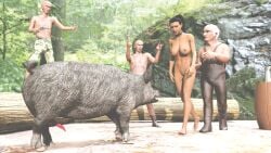 3d afraid animal_genitalia big_breasts black_hair brunette_hair collar degradation enslaved forced forest gun hillbilly humiliation jollybizz katya_sax kidnapped mud naked naked_female outdoors penis pervert pig pistol rape redneck slim_waist story zoophilia